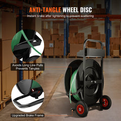 Bostome strapping dispenser cart with anti-tangle wheel and upgraded brake frame on large wheels