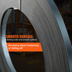 Bostome steel strapping roll 3/4" wide, 1640' long, designed for heavy-duty load securing.