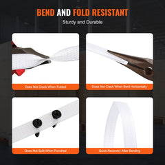 Collage showing Bostome PP strapping roll's bend, fold, and punch resistance.