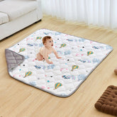 Soft, washable 50"x50" baby play mat with breathable fabric and anti-slip dots for safety.