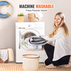 Soft, washable 50"x50" baby play mat with breathable fabric and anti-slip dots for safety.