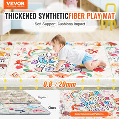 Soft, thickened baby play mat with educational patterns and anti-slip dots for safety.