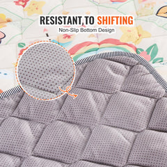 Soft, thickened baby play mat with educational patterns and anti-slip backing for safety.