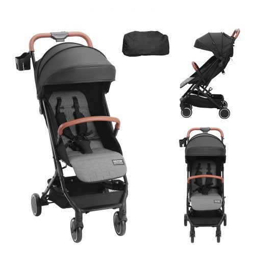 Black Bostome infant toddler stroller with adjustable backrest, one-hand fold, and storage.
