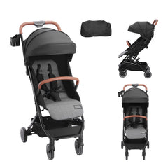 Black Bostome infant toddler stroller with adjustable backrest and one-hand fold feature.