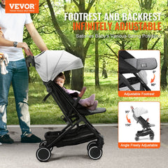 Light grey Bostome C628 lightweight toddler stroller with adjustable backrest and footrest.