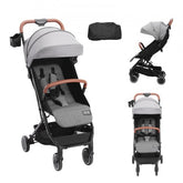 Dark grey infant toddler stroller with adjustable backrest, footrest, and one-hand fold.