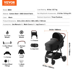 Bostome Carbon Steel Baby Stroller in black with a reversible seat and compact fold design.