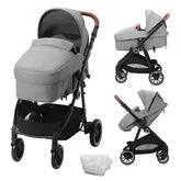 Dark grey foldable stroller with reversible seat and 5-in-1 multifunctionality.