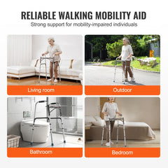 Aluminum folding walker with adjustable height and anti-skid feet, supports up to 350lbs.