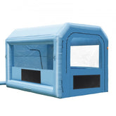 Inflatable paint booth with transparent windows, sturdy construction, and quick setup features.