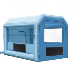 Inflatable paint booth with transparent windows, sturdy construction, and quick setup features.