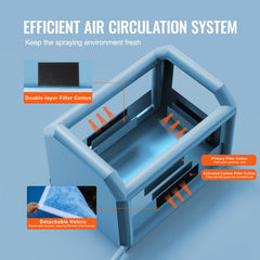 Inflatable paint booth with transparent windows and sturdy construction for automotive painting.