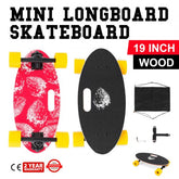 19-inch mini cruiser longboard skateboard with red strawberry deck and black alternative view.
