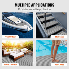 Bostome EVA foam boat decking in black with V-groove design, measuring 94.5"x35.4".