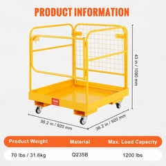 Bostome Forklift Safety Cage with a 36x36 inch folding platform and sturdy mesh safety door.