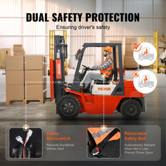 Bostome universal forklift seat with adjustable backrest and integrated seatbelt for safety.