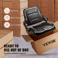 Bostome universal forklift seat with adjustable backrest and integrated seatbelt for safety.