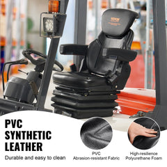 Bostome fold down forklift seat with PVC leather, adjustable backrest, and 3-level shock absorption.