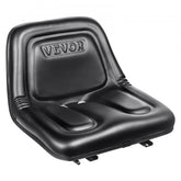 Black PVC tractor seat with drainage holes and a gravity-sensing micro switch for safety.