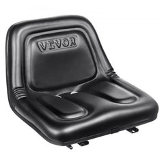 Black PVC tractor seat with drainage holes and a gravity-sensing micro switch for safety.