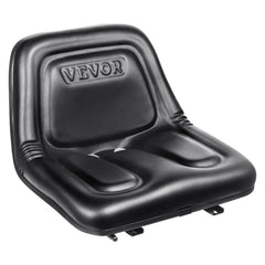 Black PVC tractor seat with drainage holes and gravity-sensing micro switch for safety.