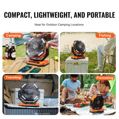 Bostome 13" portable fan with LED lantern, 40000mAh battery, and adjustable speeds.