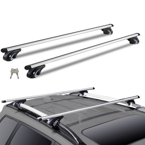 Bostome 54" aluminum roof rack cross bars with adjustable feet and anti-theft locks.