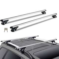 Bostome 54" aluminum roof rack cross bars with adjustable feet and anti-theft locks.