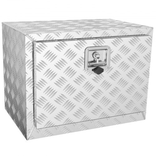 Bostome 24" aluminum underbody truck tool box with diamond plate design and lockable latch.