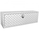 Aluminum diamond plate underbody truck box, 48x17x18 inches, with lock.