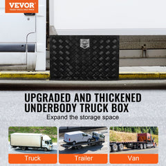Lockable 48x17x18 aluminum underbody truck tool box for secure storage.