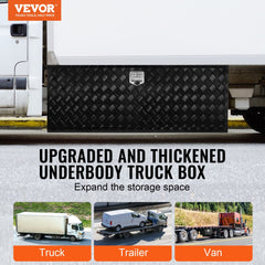 Aluminum underbody truck tool box, 60x24x24 inches, mounted on white truck.