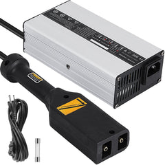 Bostome 36V 5A Golf Cart Battery Charger with D-Plug, featuring aluminum housing and cooling fan.