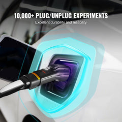 Bostome Tesla to J1772 charging adapter with weatherproof design and portable storage bag.