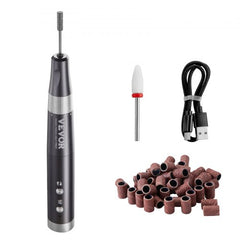 Black cordless nail drill with 30,000 RPM speed for manicure and pedicure.