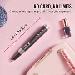 Cordless black nail drill with 30,000 RPM speed and rechargeable battery for manicures.