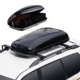 Bostome 14 cu.ft ABS rooftop cargo carrier with dual side opening and secure straps.