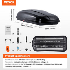 Bostome 14 cu.ft ABS rooftop cargo carrier with dual side opening and secure straps.