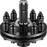 Black carburized steel 1-3/8" 6-spline PTO slip clutch with eight springs.