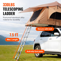 Hard shell rooftop tent for 2-3 people, waterproof, with ladder for SUV or truck.