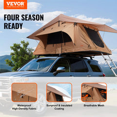 Bostome Hard Shell Rooftop Tent for 2-3 people, waterproof with inflatable poles and aluminum support.
