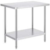 Stainless steel prep table with three adjustable shelves and a sturdy 24x36-inch frame.