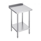 A 24x24x36 inch stainless steel adjustable work table with undershelf and backsplash.