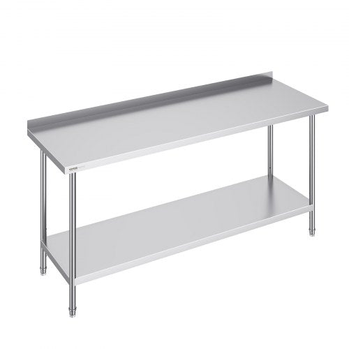 Stainless steel commercial work table, 24x72x36 inches, with adjustable height and undershelf.