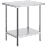 Stainless steel prep table measuring 24x30 inches with three adjustable shelves.