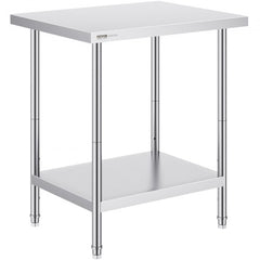 Stainless steel prep table measuring 24x30 inches with three adjustable shelves.