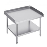 Stainless steel prep work table with 3-sided backsplash and adjustable shelves.