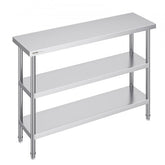 Stainless steel prep work table with adjustable undershelves and a spacious 48-inch top.