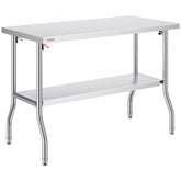 A 48x24 inch stainless steel folding prep table with under-shelf and 772 lbs capacity.